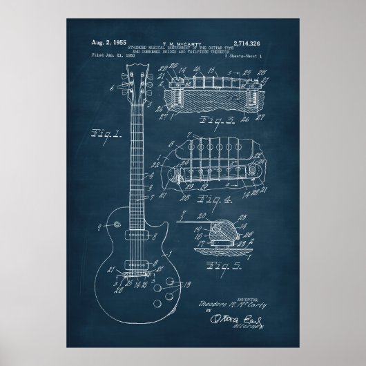 Blauw | Gitaar Patent Poster (Voorkant)