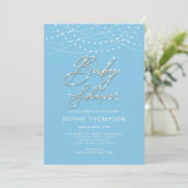 Blauw Glam Calligrafie Rustiek Licht Jongen Baby s Kaart (Staand voorkant)