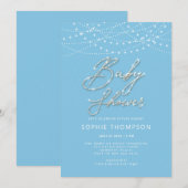 Blauw Glam Calligrafie Rustiek Licht Jongen Baby s Kaart (Voorkant / Achterkant)