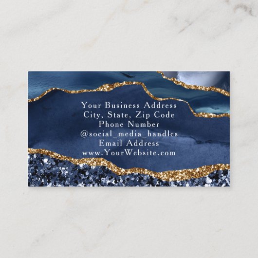 Blauw Glam Glitter Agate Mode Stylist Modern Visitekaartje (Achterkant)