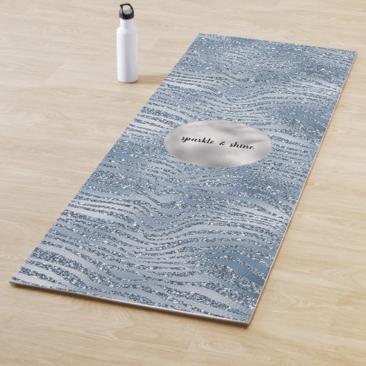 Blauw Glam Glitter Zebra Afdrukken Yogamat (In situ)