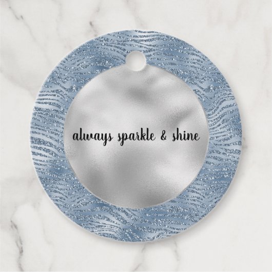 Blauw Glam Glitter Zebra Print Bedankjes Labels (Voorkant)