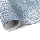 Blauw Glam Glitter Zebra Print Cadeaupapier (Rol Hoek)