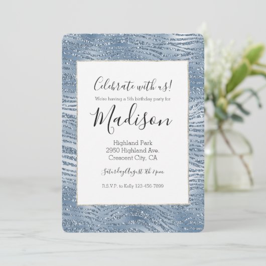 Blauw Glam Glitter Zebra Print Kaart (Staand voorkant)