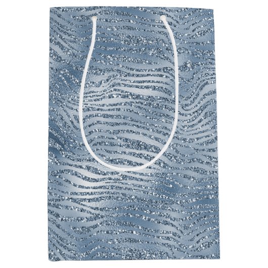 Blauw Glam Glitter Zebra Print Medium Cadeauzakje (Voorkant)