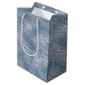 Blauw Glam Glitter Zebra Print Medium Cadeauzakje (Achterkant Gekanteld)