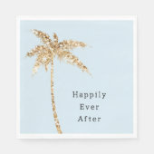 Blauw Glam Goud Glitter Palm Tree Servet (Voorkant)