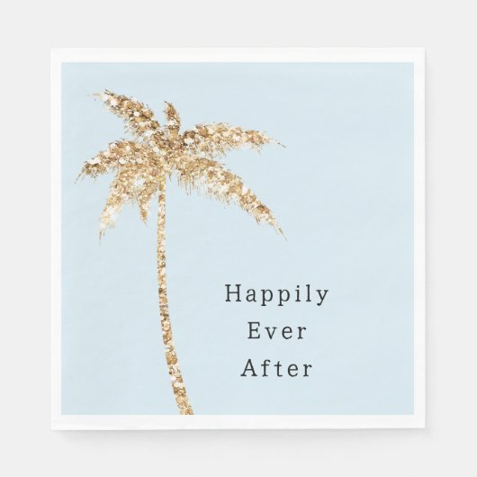 Blauw Glam Goud Glitter Palm Tree Servet (Voorkant)