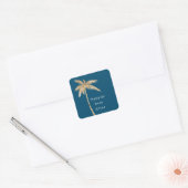 Blauw Glam Gouden Glitter Palmboom Vierkante Sticker (Envelop)
