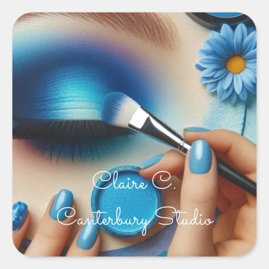 Blauw Glam Make-up Esthetisch Gepersonaliseerd Vierkante Sticker (Voorkant)