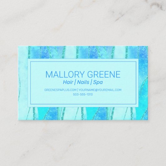 Blauw Glam Stijl Luxe Schoonheidssalon Design Visitekaartje (Voorkant)