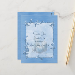 Blauw Glanzend Elegant Fonkelend Bewaar de Datum Briefkaart