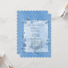 Blauw Glanzend Elegant Fonkelend Bruiloftsframe Kaart