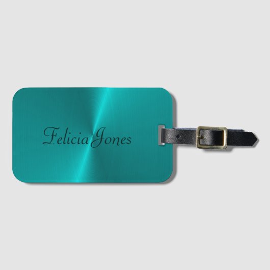 Blauw glanzend faux metal monogram bagagelabel (Voorkant (horizontaal))