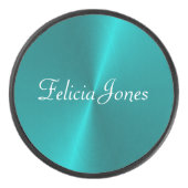 Blauw glanzend faux metal monogram hockey puck (Voorkant)