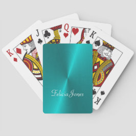 Blauw glanzend faux metal monogram pokerkaarten