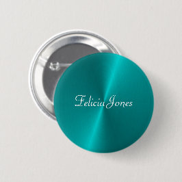 Blauw glanzend faux metal monogram ronde button 5,7 cm
