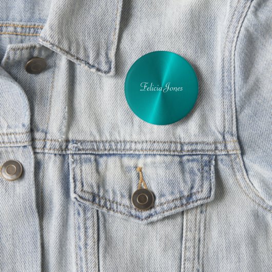 Blauw glanzend faux metal monogram ronde button 5,7 cm (In situ)