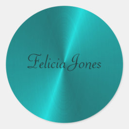 Blauw glanzend faux metal monogram ronde sticker