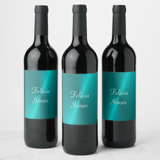 Blauw glanzend faux metal monogram wijn etiket (Flessen)