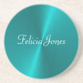 Blauw glanzend faux metal monogram zandsteen onderzetter (Voorkant)