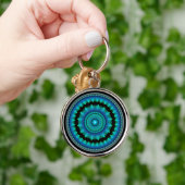 Blauw glanzend rond ornament sleutelhanger (Hand)