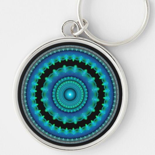 Blauw glanzend rond ornament sleutelhanger (Voorkant)