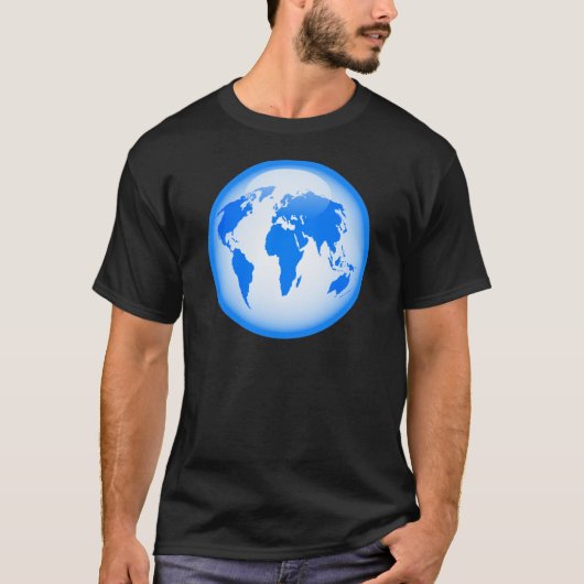 Blauw glanzend Wereldbol T-shirt (Voorkant)