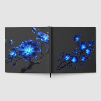 Blauw Glanzende Bloemige Tak Gastboek Gastenboek