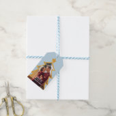 Blauw Glanzende Kerstboom Persoonlijke Foto Cadeaulabel (Met Touw)