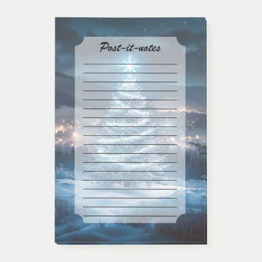 Blauw Glanzende Winter Nacht Kerstboom Post-it® Notes (Voorkant)