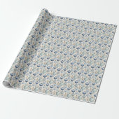 Blauw glas Antiek Ornamenten Cadeaupapier (Uitgerold)