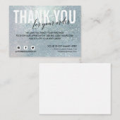 Blauw glas BEDANKT VOOR UW SOCIALE BESTELLING Informatiekaartje (Voorkant / Achterkant)