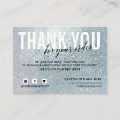 Blauw glas BEDANKT VOOR UW SOCIALE BESTELLING Informatiekaartje (Voorkant)