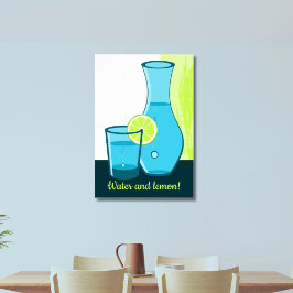 Blauw glas en kan - Water en citroen!  Poster