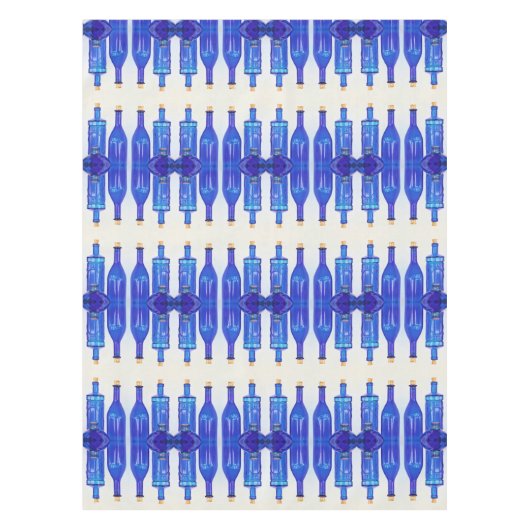 Blauw glas gekookt, in flessen gelaagd tafelkleed (Voorkant)