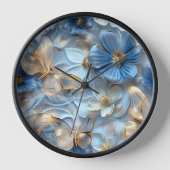 Blauw Glas Gouden Vlinders op Flower 3D Art (Voorkant)