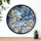 Blauw Glas Gouden Vlinders op Flower 3D Art