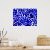 Blauw Glas in lood Abstract Poster (Keuken)