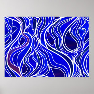 Blauw Glas in lood Abstract Poster