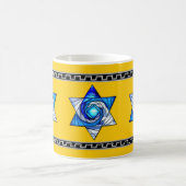 Blauw Glas in lood Art Deco Magen David op Geel Koffiemok (Center)