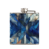 Blauw Glas in lood Bloem Geometrische Waterverf Heupfles (Achterkant)