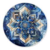 Blauw Glas in lood Bloem Geometrische Waterverf Keramische Knop (Voorkant)