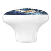 Blauw Glas in lood Bloem Geometrische Waterverf Keramische Knop (Zijkant)