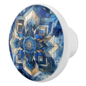 Blauw Glas in lood Bloem Geometrische Waterverf Keramische Knop (Rechts)