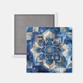 Blauw Glas in lood Bloem Geometrische Waterverf Magneet (Voorkant / Achterkant)