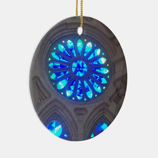 Blauw Glas in lood Keramisch Ornament (Rechts)