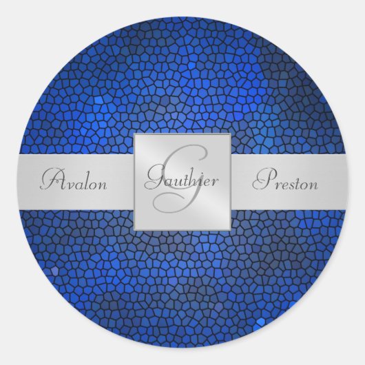 Blauw Glas in lood Monogram Bruiloft Sticker (Voorkant)