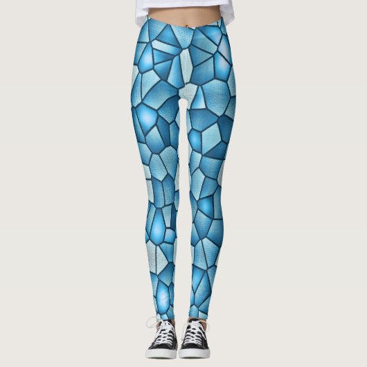 Blauw Glas in lood Trendy Spring & Summer Leggings (Voorkant)