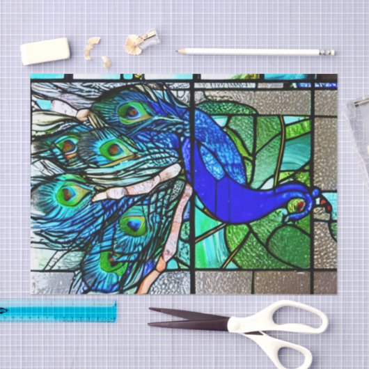Blauw Glas in lood van pacock Tissuepapier (Craft)